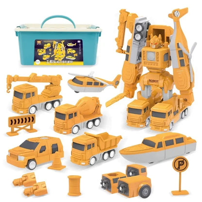 "Magische speelgoedtruck die transformeert in robot, kleurrijk design, duurzaam ABS-materiaal voor creatieve kinderen."
