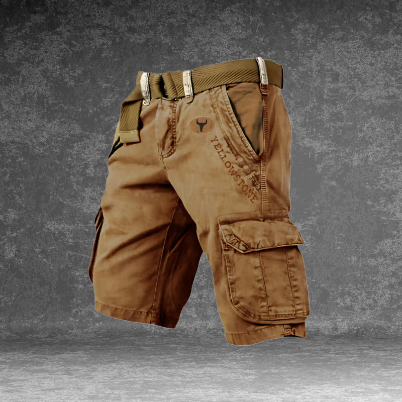 "Maverick cargo shorts heren, regular fit, katoenmix, beige, met meerdere cargozakken, comfortabel en veelzijdig."