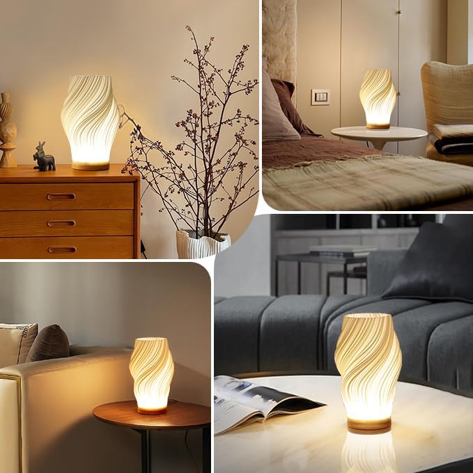 "Moderne LED tafellamp met uniek swirl design, zachte warme gloed. Perfect voor bureau, nachtkastje of boekenplank."