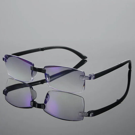 "Moderne multifocale leesbril met bruine frame en onverwoestbaar design, biedt elegantie en duurzame zichtcorrectie."