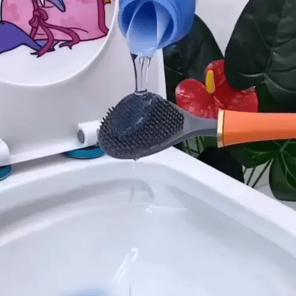"Moderne toiletborstel CleanGuard met borstelharen in groen, oranje, wit voor hygiënische badkamerreiniging."