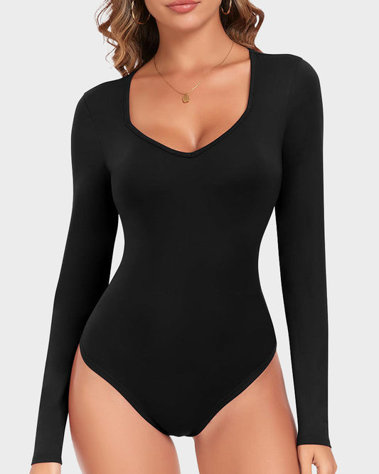 "Naadloze Selene Bodysuit met V-hals, lange mouwen en sculpting stof voor elegante en gladde styling bij dameskleding"