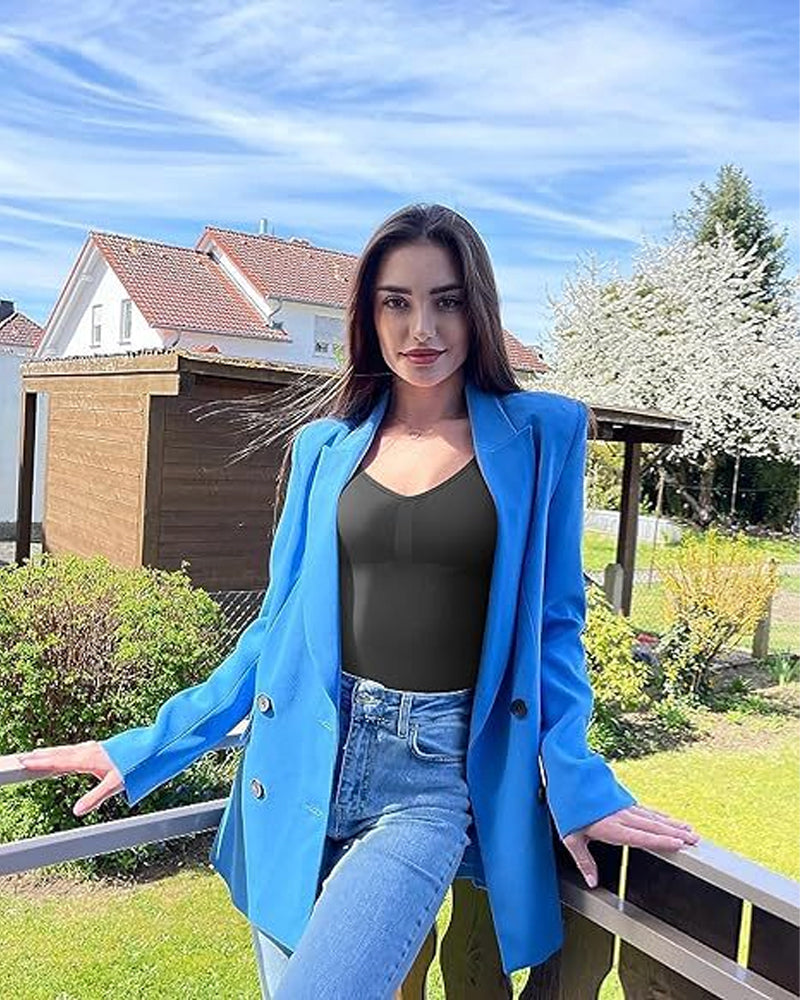 "Naadloze Selene Bodysuit met V-hals, lange mouwen en sculpting stof voor elegante en gladde styling bij dameskleding"