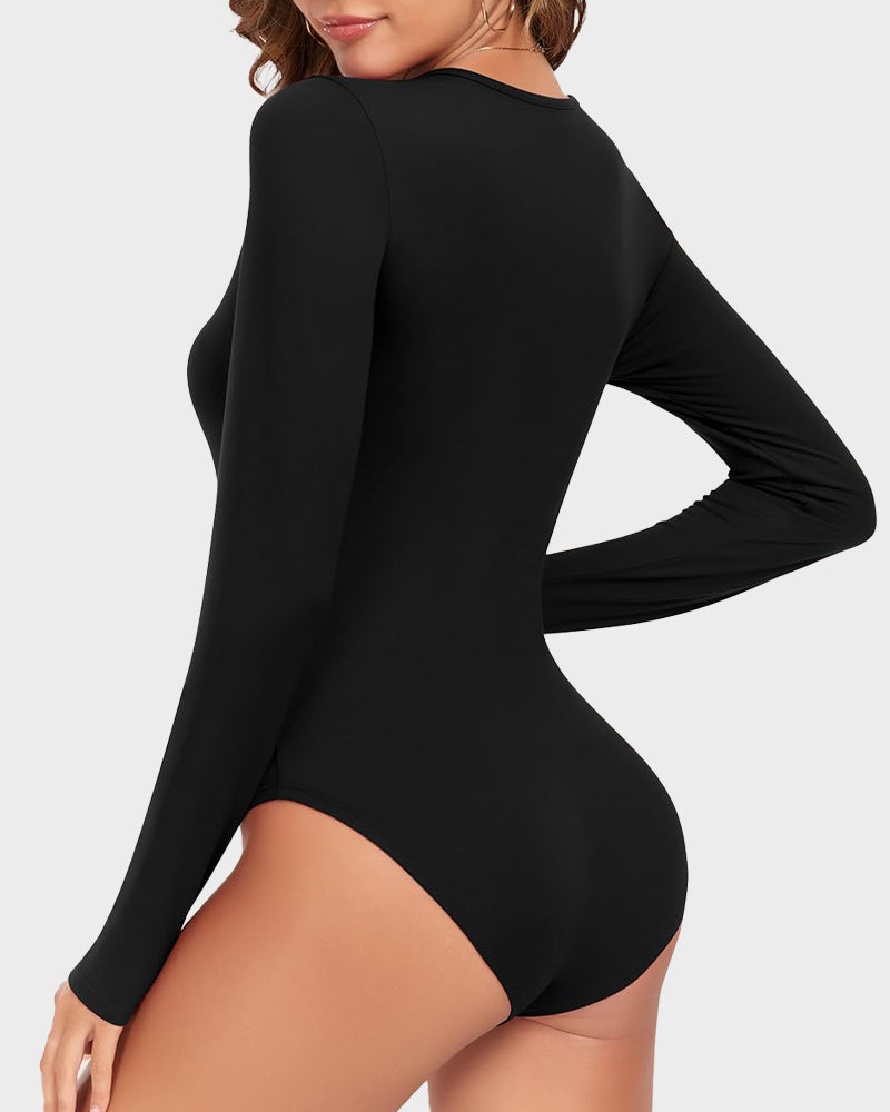 "Naadloze Selene Bodysuit met V-hals, lange mouwen en sculpting stof voor elegante en gladde styling bij dameskleding"