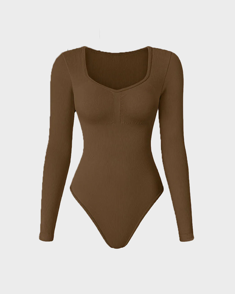 "Naadloze Selene Bodysuit met V-hals, lange mouwen en sculpting stof voor elegante en gladde styling bij dameskleding"