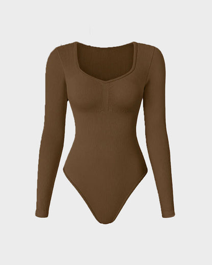 "Naadloze Selene Bodysuit met V-hals, lange mouwen en sculpting stof voor elegante en gladde styling bij dameskleding"
