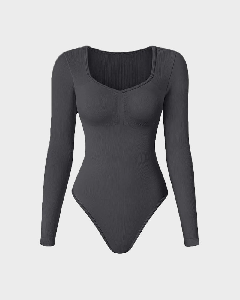"Naadloze Selene Bodysuit met V-hals, lange mouwen en sculpting stof voor elegante en gladde styling bij dameskleding"