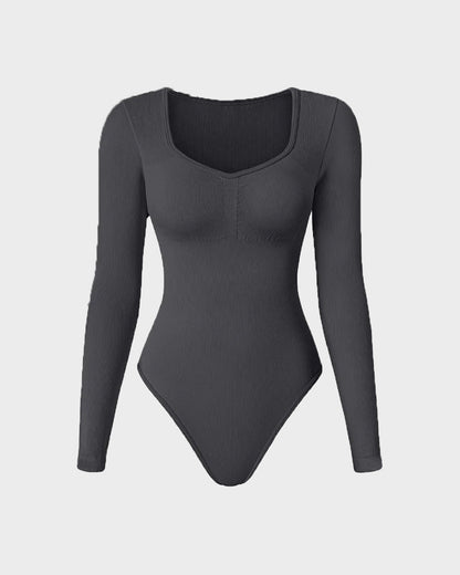 "Naadloze Selene Bodysuit met V-hals, lange mouwen en sculpting stof voor elegante en gladde styling bij dameskleding"
