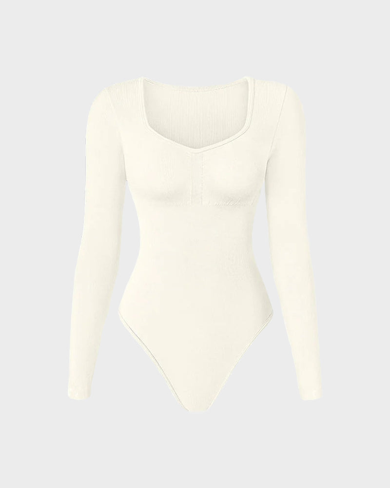"Naadloze Selene Bodysuit met V-hals, lange mouwen en sculpting stof voor elegante en gladde styling bij dameskleding"