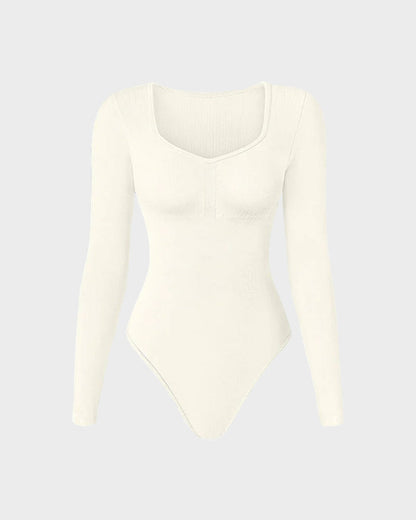 "Naadloze Selene Bodysuit met V-hals, lange mouwen en sculpting stof voor elegante en gladde styling bij dameskleding"