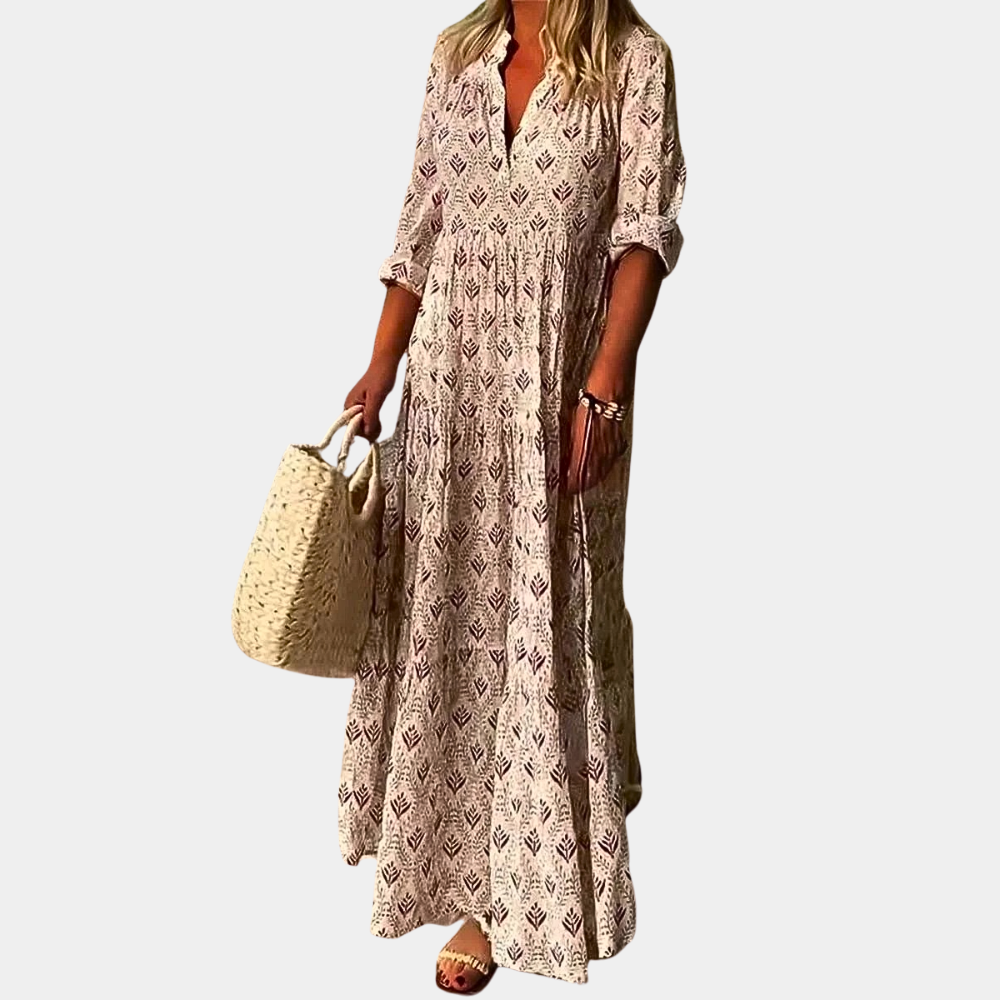 "Nora - Elegante maxi jurk voor de lente in frisse kleuren, vloeiende lijnen, ideaal voor casual of chique gelegenheden"
