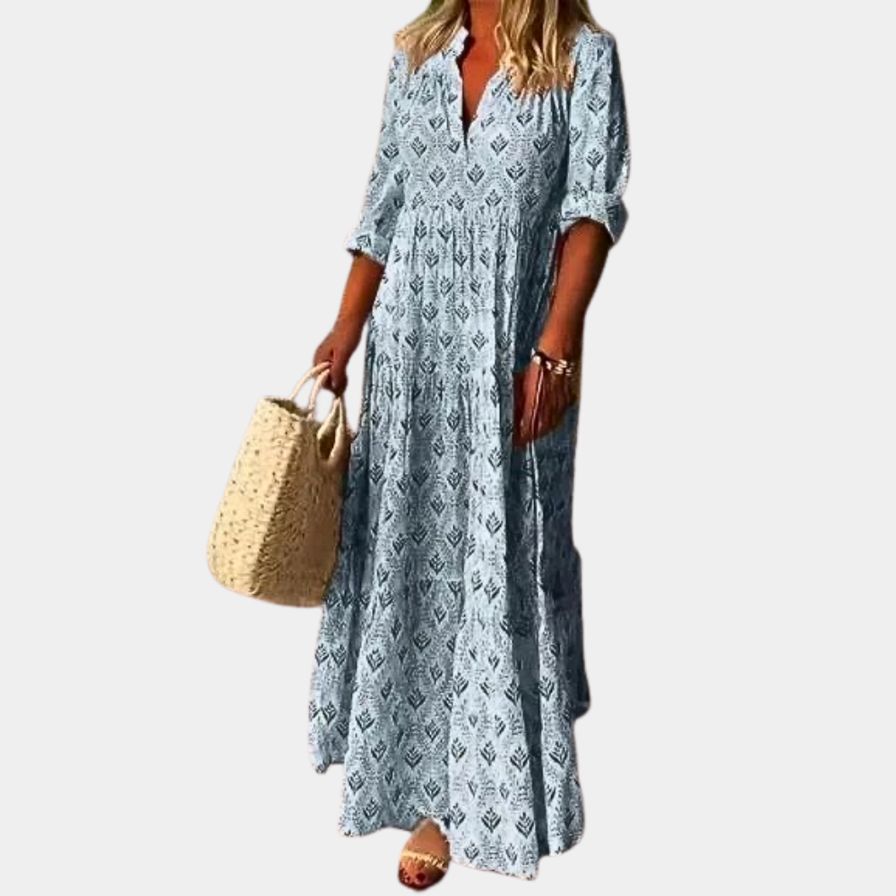 "Nora - Elegante maxi jurk voor de lente in frisse kleuren, vloeiende lijnen, ideaal voor casual of chique gelegenheden"