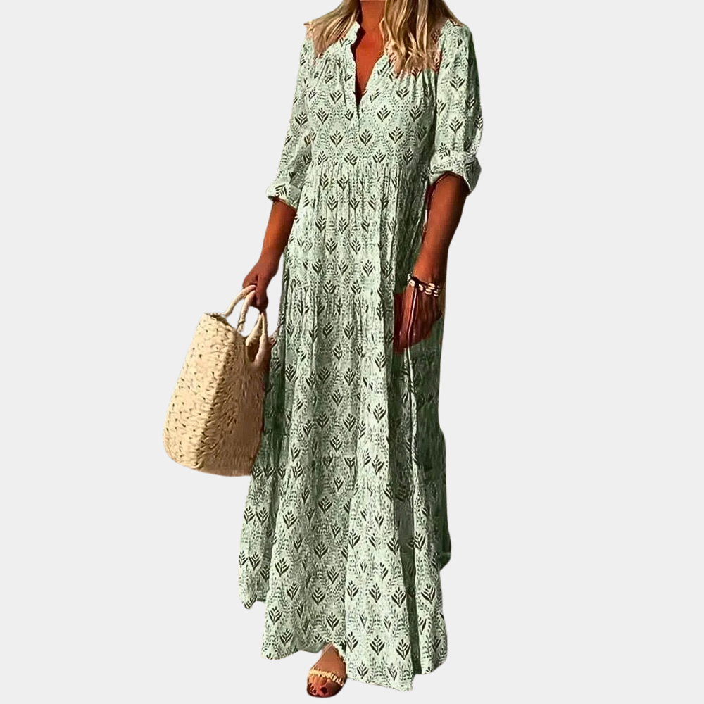 "Nora - Elegante maxi jurk voor de lente in frisse kleuren, vloeiende lijnen, ideaal voor casual of chique gelegenheden"