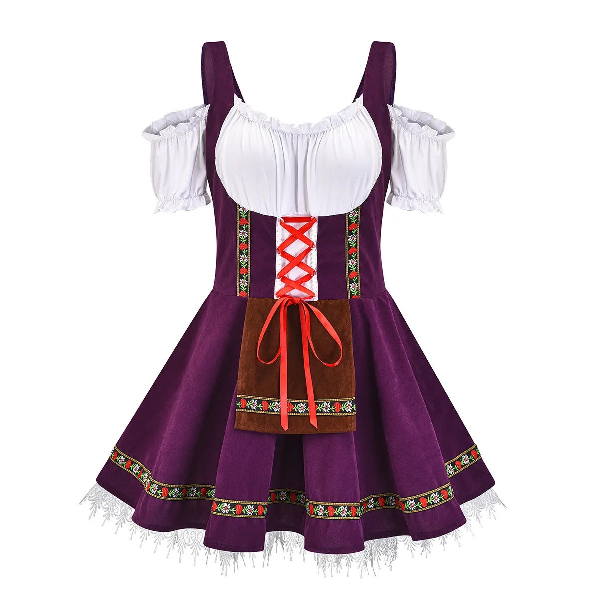 "Oktoberfest dirndl in elegant design, blauw geruit; ideaal voor vrouwen die een feestelijke traditionele Duitse look willen.