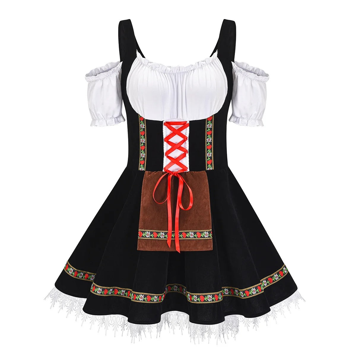 "Oktoberfest dirndl in elegant design, blauw geruit; ideaal voor vrouwen die een feestelijke traditionele Duitse look willen.