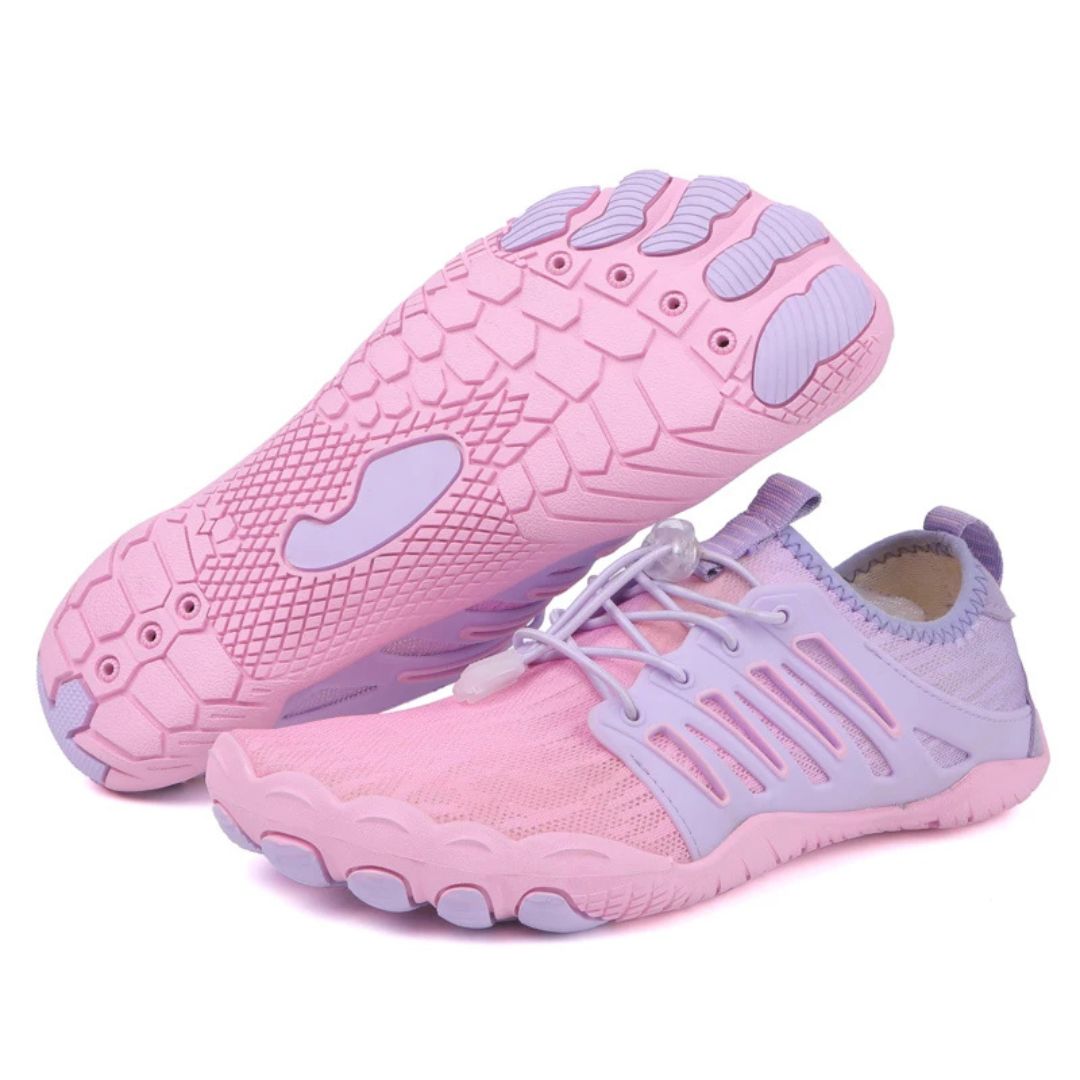 "Orthopedische barefoot schoenen met ademend textiel, lichte flexibele constructie voor comfort en natuurlijke beweging."