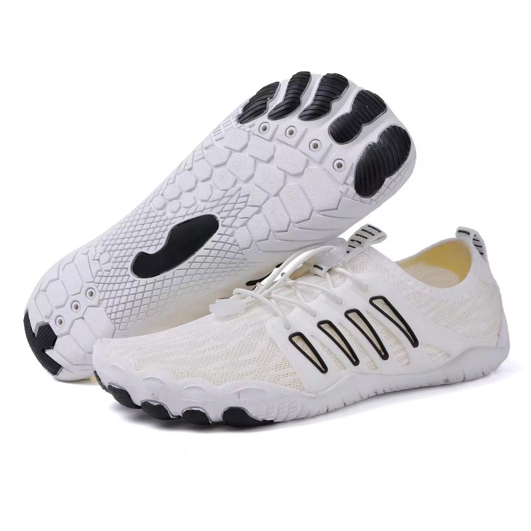 "Orthopedische barefoot schoenen met ademend textiel, lichte flexibele constructie voor comfort en natuurlijke beweging."