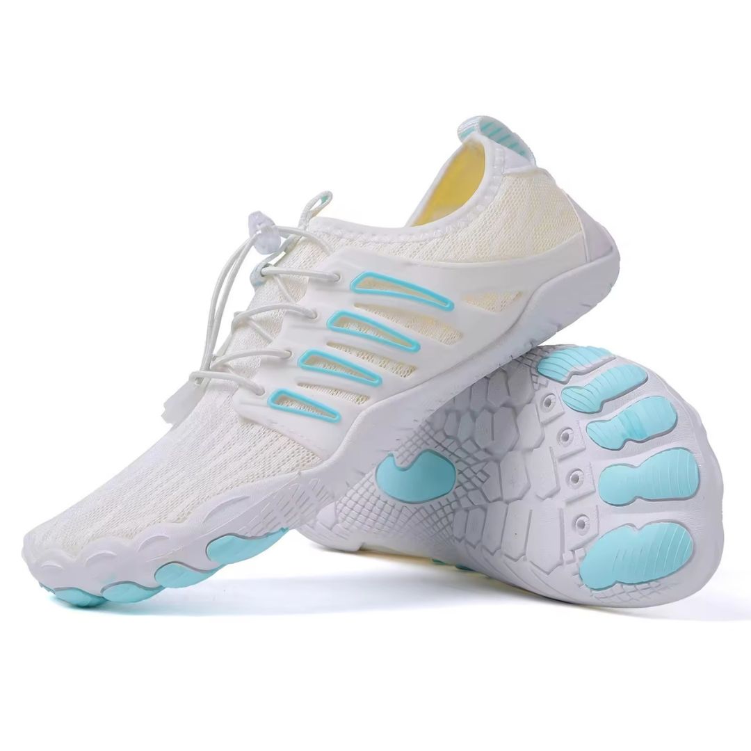 "Orthopedische barefoot schoenen met ademend textiel, lichte flexibele constructie voor comfort en natuurlijke beweging."
