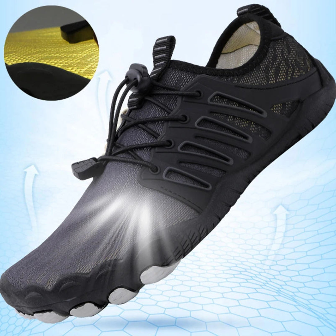 "Orthopedische barefoot schoenen met ademend textiel, lichte flexibele constructie voor comfort en natuurlijke beweging."
