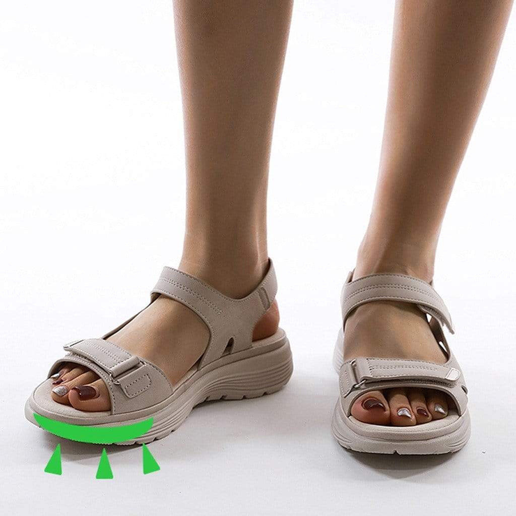 Orthopedische dames sandalen met anatomisch voetbed, zachte zool, in beige, blauw of zwart, ideaal voor comfort en stijl.