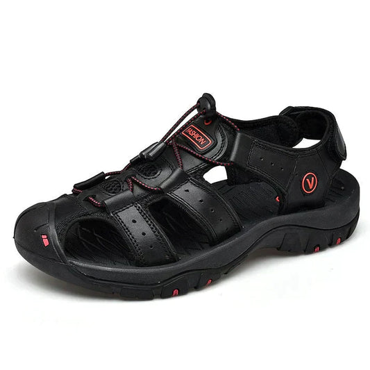 Orthopedische heren sandalen met modern ontwerp, ademend materiaal, bruin leer, verstelbare band voor comfort.
