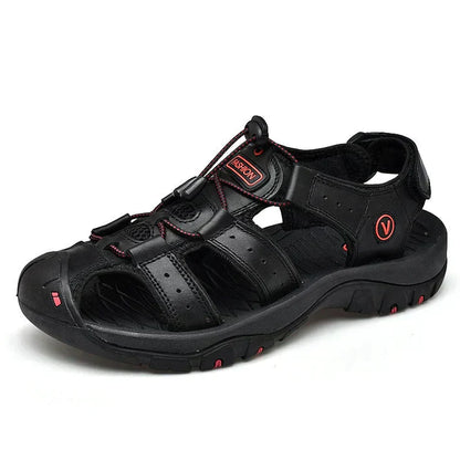 Orthopedische heren sandalen met modern ontwerp, ademend materiaal, bruin leer, verstelbare band voor comfort.