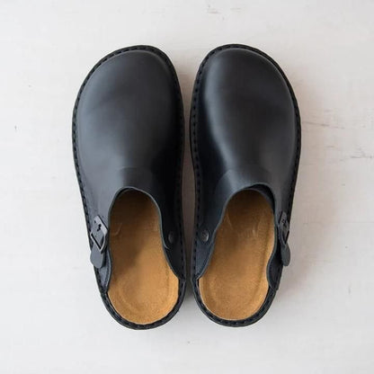 "Orthopedische leren heren pantoffels, luxe en stijlvol design met open hiel en antislip zool voor ultiem comfort."