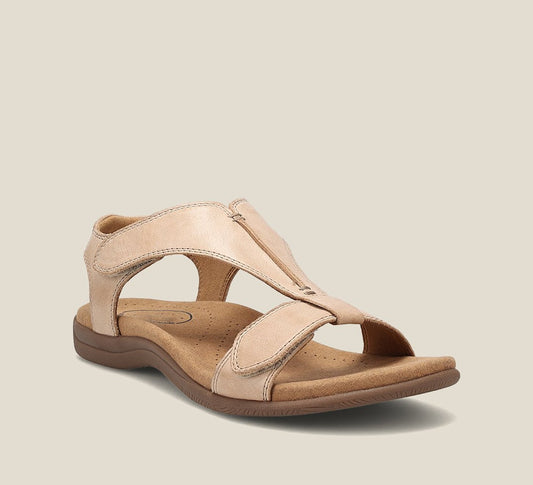 "Orthopedische leren sandalen voor dames. Stijlvol ontwerp, hoogwaardig leer, bruin met verstelbare riemen voor comfort."