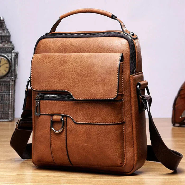 "Randel Lederen Laptop Tas, stijlvolle schoudertas met veelzijdige opbergruimte en compact ontwerp in premium PU-leer."