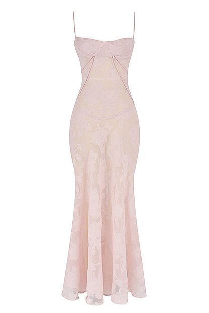 "Rugloze Elvina maxi jurk met geborduurde details, elegante lange jurk voor zomerse gelegenheden in vrouwenmode"