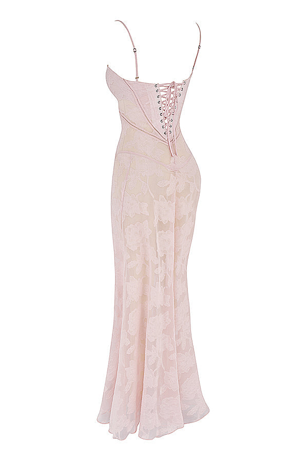 "Rugloze Elvina maxi jurk met geborduurde details, elegante lange jurk voor zomerse gelegenheden in vrouwenmode"