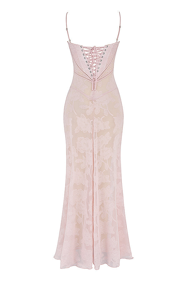 "Rugloze Elvina maxi jurk met geborduurde details, elegante lange jurk voor zomerse gelegenheden in vrouwenmode"