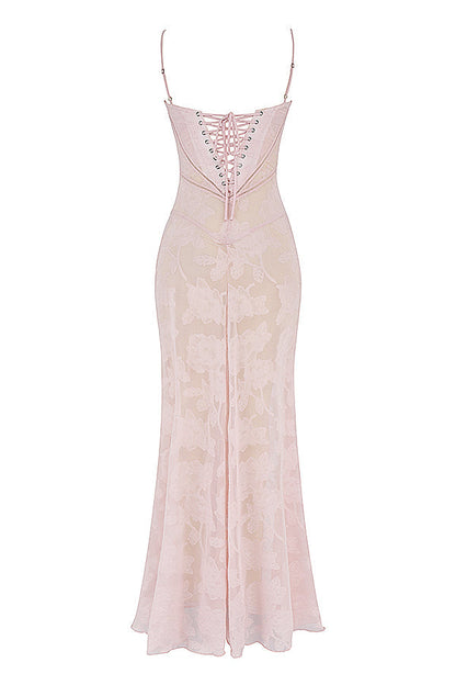 "Rugloze Elvina maxi jurk met geborduurde details, elegante lange jurk voor zomerse gelegenheden in vrouwenmode"