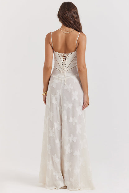 "Rugloze Elvina maxi jurk met geborduurde details, elegante lange jurk voor zomerse gelegenheden in vrouwenmode"