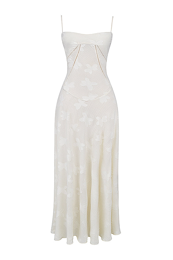 "Rugloze Elvina maxi jurk met geborduurde details, elegante lange jurk voor zomerse gelegenheden in vrouwenmode"