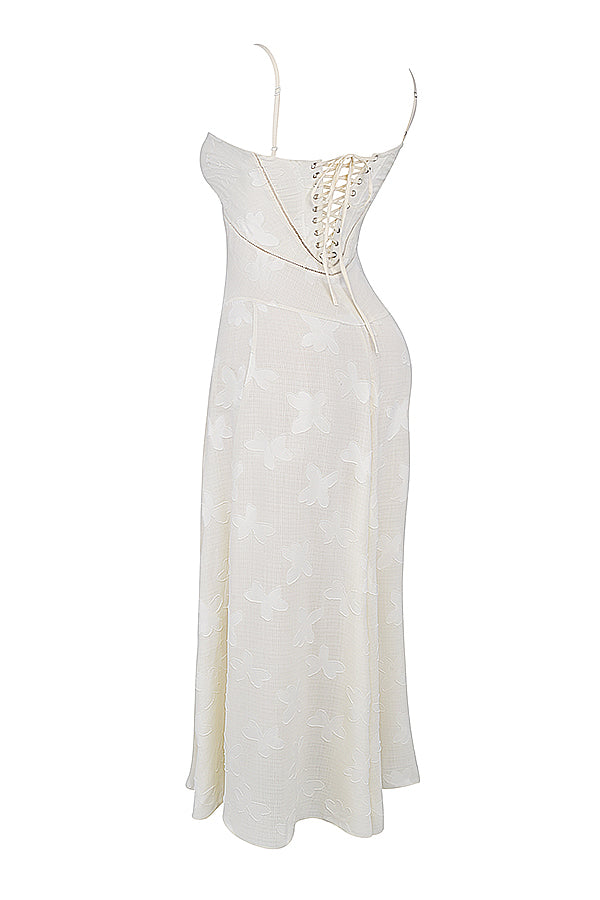 "Rugloze Elvina maxi jurk met geborduurde details, elegante lange jurk voor zomerse gelegenheden in vrouwenmode"