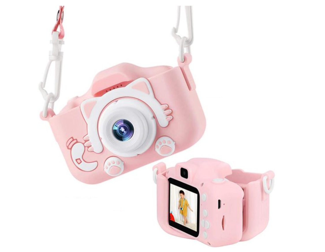 "Schokbestendige HD mini digitale camera voor kinderen, kleurrijk design, 20MP foto's, 1080p video's, inclusief beschermhoes.