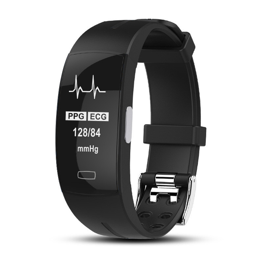 "Slanke bloeddruk- en hartslagmonitor met waterbestendig design voor real-time gezondheidstracking en gegevenssynchronisatie.