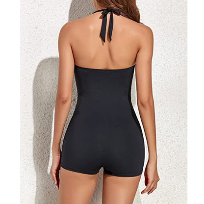"Sneldrogend sportief badpak met boyleg design, flatterende pasvorm, donkerblauw met subtiele stiksels, ideaal voor zomer."