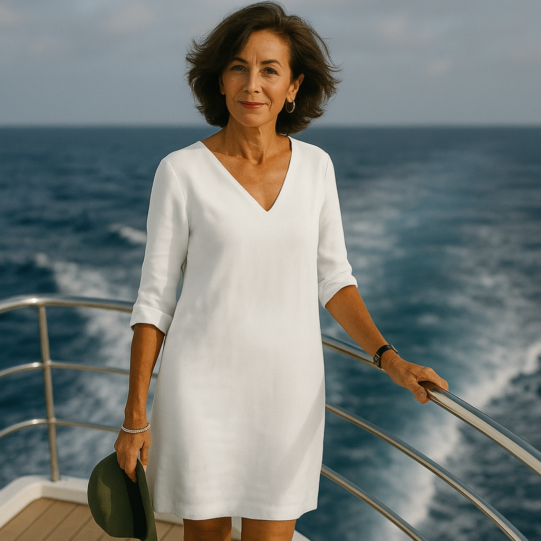 "Sophie zomerjurk donkerblauw, elegant ontwerp, luchtige stof, dameskleding, ideaal voor stijlvolle en comfortabele zomerdage