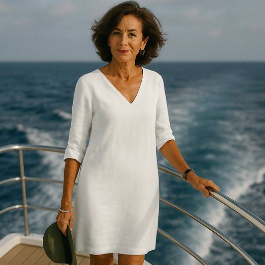 "Sophie zomerjurk donkerblauw, elegant ontwerp, luchtige stof, dameskleding, ideaal voor stijlvolle en comfortabele zomerdage