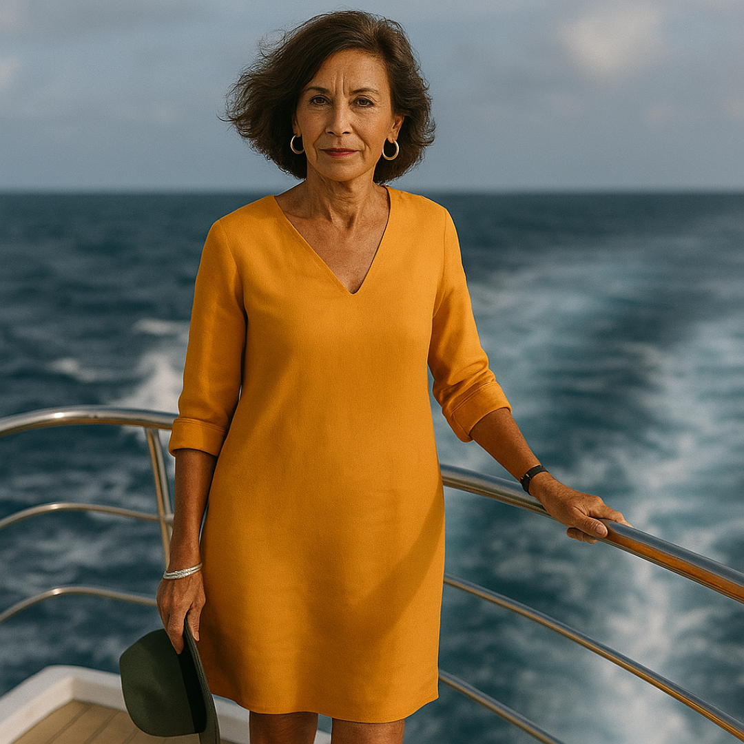 "Sophie zomerjurk donkerblauw, elegant ontwerp, luchtige stof, dameskleding, ideaal voor stijlvolle en comfortabele zomerdage