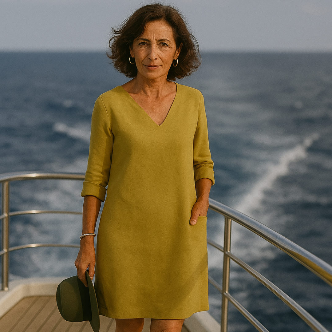 "Sophie zomerjurk donkerblauw, elegant ontwerp, luchtige stof, dameskleding, ideaal voor stijlvolle en comfortabele zomerdage