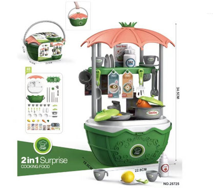 Speelgoed ijskar voor kinderen met kleurrijke accessoires zoals ijsjes, lolly's en bekers voor creatief rollenspel.
