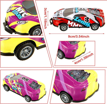 "Speelgoedauto's met kleurrijke ontwerpen en stuntmogelijkheden, onderdeel van de 8-delige Stunt Cars™ set voor kinderen."