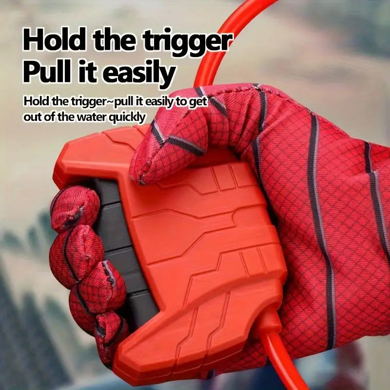 "Spider Web Water Blaster Handschoenen voor kinderen, rood-blauw, geïnspireerd op superhelden, ideaal voor buitenspellen."