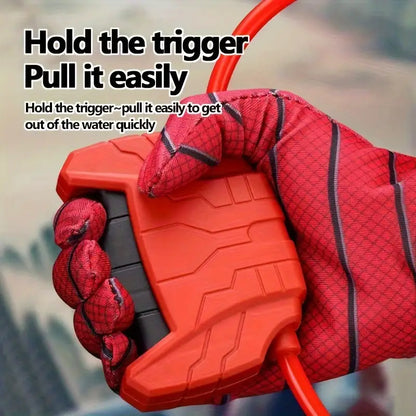 "Spider Web Water Blaster Handschoenen voor kinderen, rood-blauw, geïnspireerd op superhelden, ideaal voor buitenspellen."