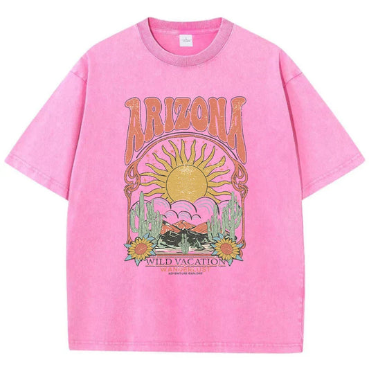 "Stijlvol Dalina Vintage T-shirt voor dames, extra zacht gewassen katoen, relaxte pasvorm in blauw en groen."
