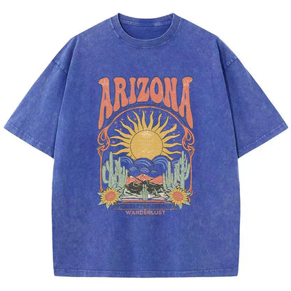 "Stijlvol Dalina Vintage T-shirt voor dames, extra zacht gewassen katoen, relaxte pasvorm in blauw en groen."