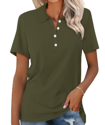 Stijlvol dames poloshirt met kraag, knopen, duurzaam materiaal; elegante look, perfect voor elke gelegenheid.